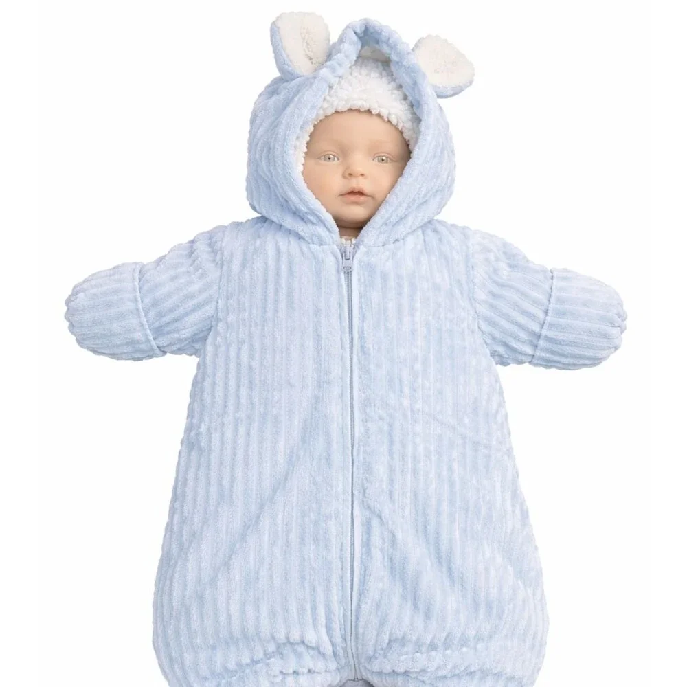 Mon Lapin Baby Sherpa Fleece Bunting Snowsuit Light Blue Newborn 0-3M Winter Zip
